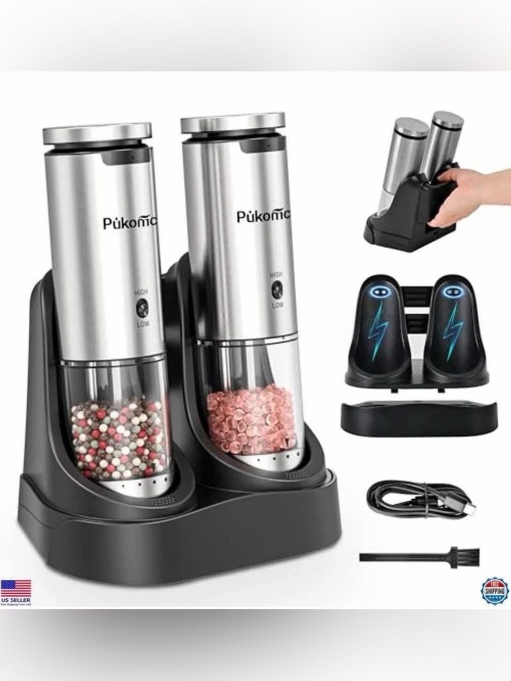 Stainless Steel Electric Spice Grinder Set - Silver